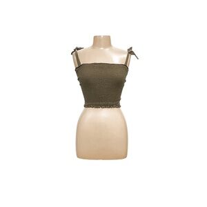 Abercrombie & Fitch Khaki Smocked Crop Top